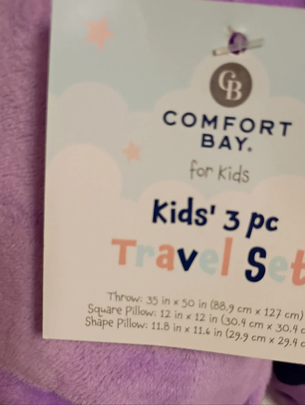 NWT Comfort Bay For Kids 3 Piece Kids Travel Set Purple Caticorn Plush